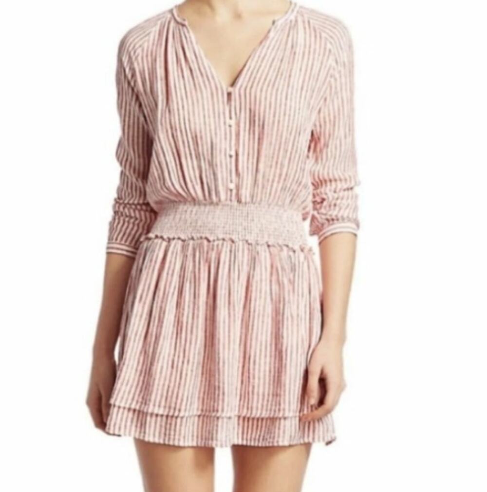 Rails Jasmine Belmont Stripe Linen Blend Mini Dress Red White M